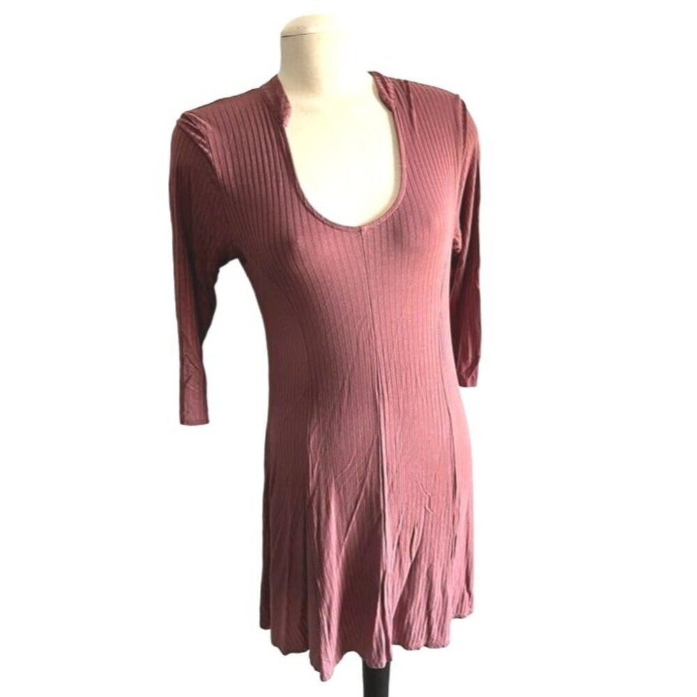 My Beloved Pink Ribbed Knit 3/4 Sleeve A Line Dress Sz Large Womens Pink Casual